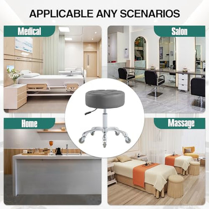 Ainilaily Rolling Stool with Wheels Adjustable Height, Roller Stool for Massage Medical Tattoo Spa Heavy Duty Swivel Desk (Super Thick Cushion, Grey) - color: Grey