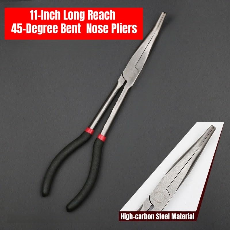 11-Inch Long Reach Needle Nose Pliers, 45-Degree Bent Nose Pliers for Hard to Reach Narrow Spaces