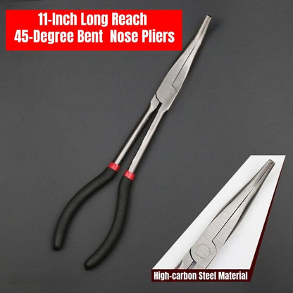 11-Inch Long Reach Needle Nose Pliers, 45-Degree Bent Nose Pliers for Hard to Reach Narrow Spaces
