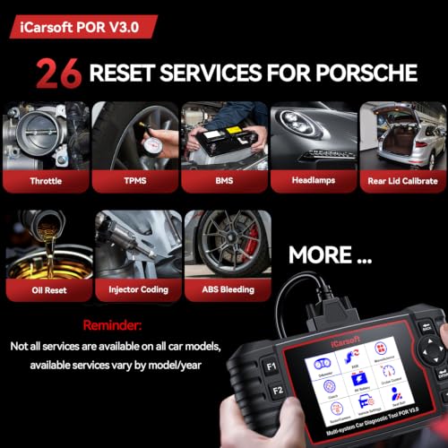 Bidirectional Diagnostic Tool for Porsche/Cayenne, iCarsoft POR V3.0 All System OBD2 Scanner, 26 Resets +12 Extra Services Battery Registration Code Reader for Porsche,Support CAN-FD, Free Update