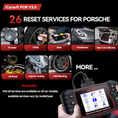 Bidirectional Diagnostic Tool for Porsche/Cayenne, iCarsoft POR V3.0 All System OBD2 Scanner, 26 Resets +12 Extra Services Battery Registration Code Reader for Porsche,Support CAN-FD, Free Update