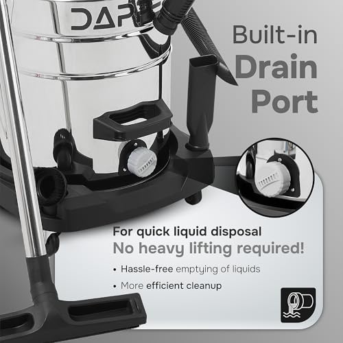 Dapper Supply 26.5 Gallon 11 Peak HP Wet/Dry Vacuum, Stainless Steel Tank, 2 in 1 Function Portable Shop Vacuum with Attachments, Built-in Drain Ideal for Jobsite, Garage & Workshop. - size: 26.5 Gal