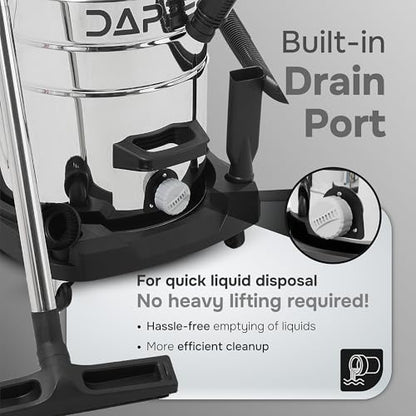 Dapper Supply 26.5 Gallon 11 Peak HP Wet/Dry Vacuum, Stainless Steel Tank, 2 in 1 Function Portable Shop Vacuum with Attachments, Built-in Drain Ideal for Jobsite, Garage & Workshop. - size: 26.5 Gal