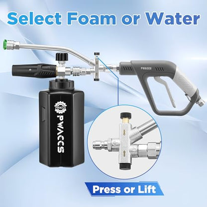 PWACCS Foam Cannon, 1.5 L Pressure Washer Gun with Dual Connector | 4000 PSI, Ideal for Driveways, SUVs & Detailing, Car Wash, Fits Most Pressure Washers with 1/4" Quick-connect - size: M22 14mm