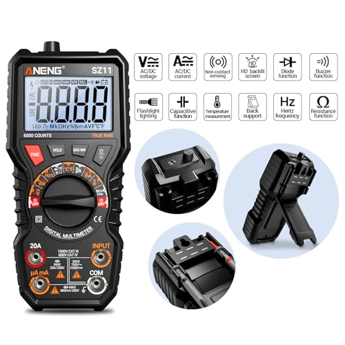 ANENG Multimeter,TRMS 6000 Counts Magnetic High Resolution Digital Tester | Auto Ranging MAX/MIN Voltmeter Measures AC/DC Voltage,Current,Resistance,Capacitance, NCV,Data Hold Amp for Automotive - style: 6000 Counts(Combination Kit)