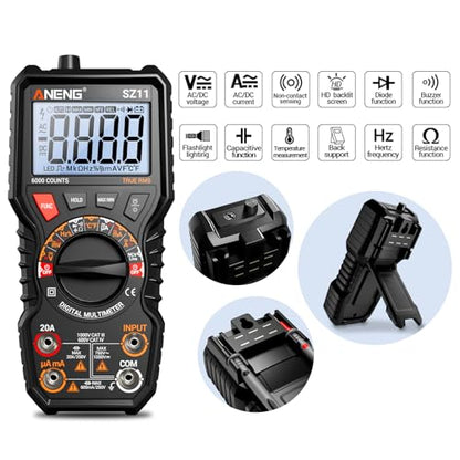 ANENG Multimeter,TRMS 6000 Counts Magnetic High Resolution Digital Tester | Auto Ranging MAX/MIN Voltmeter Measures AC/DC Voltage,Current,Resistance,Capacitance, NCV,Data Hold Amp for Automotive - style: 6000 Counts(Combination Kit)
