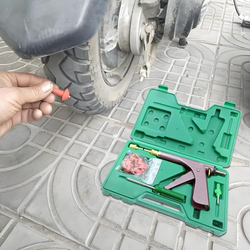 Tubeless Tyre Repair Kit Tire Gun Puncture Valve Removal Tools with Mushroom Plugs for Truck, RV, Jeep, ATV, Tractor,Trailer ect