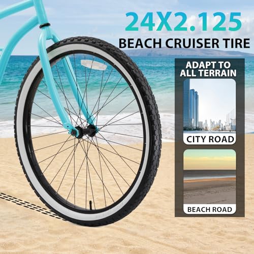 Hycline 2-Pack Cruiser Bike Tires Set: 24/26x2.125 inch Folding Replacement High-Performance Wear-Resistant Tires with Inner Tubes & Tire Levers for Beach & Urban Commuter Bikes - color: White Set-24x2.125