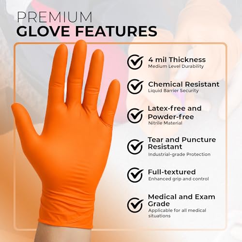 ASAP Nitrile Gloves Disposable Latex Free - 4 Mil Powder Free, Food Safe, Kitchen & Medical - Cleaning & Tattoo Supplies - color: Orange, size: Small