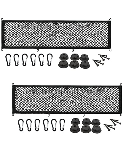 [2 PACK] JAVOedge Extra Large Cargo Net for Car, SUV, Truck, RV, Boat – Elastic Storage Mesh Organizer with Built‑In Hooks, 12 Screws & 12 Carabiners – Heavy‑Duty Trunk Cargo Net & Vehicle Storage Bag - size: Extra Large (45.27 Inches x 9.8 Inches)