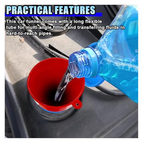 3PCS Car Funnels Set, Universal Long Neck Oil Funnel, Flexible Wide Mouth Funnel with Removable Filter & Nozzle, Right Angle Funnel Plastic Fuel Funnel for Gasoline/Coolant/Engine Oil/Water