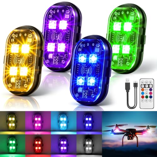 4LEDs Wireless LED Strobe Lights, Rechargeable Anti-Collision Warning Light | 4PCS Waterproof Emergency Light with Remote Control, flashing lights for Car Drone Bike Aircraft, Halloween Decorative Lights - size: 4PCS (Upgraded 4LEDs)