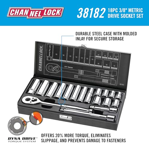 Channellock 38182 3/8" Drive Metric Socket set, 18 Piece - size: 18 Piece Metric - 3/8" Drive