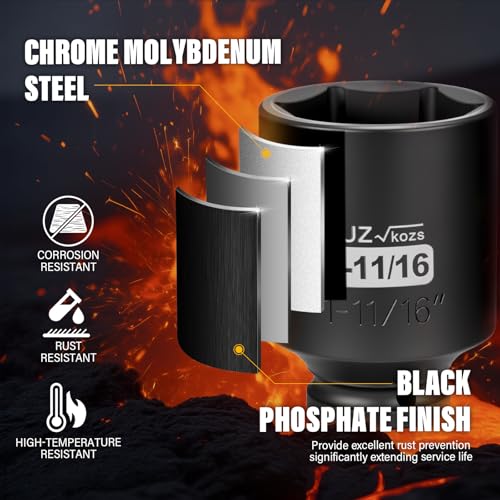1/2 Inch Drive 1-11/16 Inch Deep SAE 6 Point CR-MO Impact Socket | Radius Corner Design,Square Chamfered Opening,Axle Nut Impact Grade Socket for Easy Removal - size: 1/2” Drive 1-11/16 Deep, style: 1/2" Drive Deep Socket
