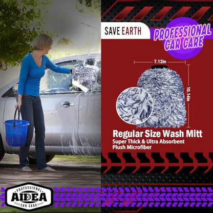 AIDEA Car Wash Mitt Microfiber, 2PK Wheel Cleaner Mitts, 7.12''X10.14'' | Scratch Free Lint-Free, Extra Plush Premium Microfiber Mitt Car Wash Brush, Regular Size - color: Dark Blue, size: 2PK-7.12''X10.14''