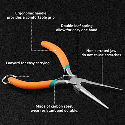 SPEEDWOX 6-Inch Needle Nose Pliers with Anti-Loss Lanyard Mini Long Nose Pliers With Non Serrated Edge Mini Precision Wire Looping Pliers for Hard to Reach Narrow Spaces - style: Straight Tips