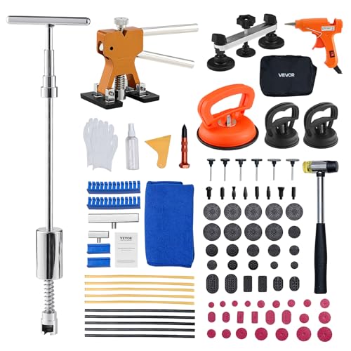 VEVOR Dent Puller Kit, 100 PCS Paintless Dent Removal Kit with Golden Lifter, Bridge Puller, Slide Hammer T-Bar, Glue Gun, Auto Body Hail Damage Remover Tools for Car Refrigerator Door Ding Repair - style: 100PCS