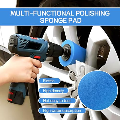 Hovom 5PCS Car Wheel Hub Drill Buffing Sponge Pads Kit, Car Polishing Foam, Sponge Buffing Cone and Polishing Ball Set, Wheel Cleaning Tools Polishing Pads for Drill Attachment (5PCS) - size: 5PCS