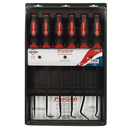 Mayhew Tools 13095 ProGrip 6-Piece Long Pick Set, Black Oxide Finish - size: 6 Piece Set, style: Long Pick Set