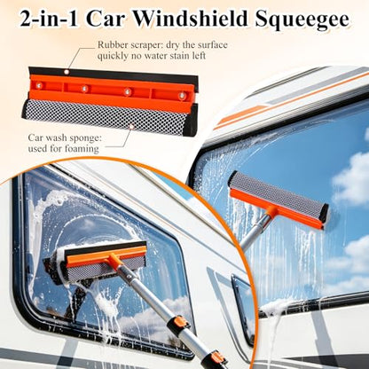 Truck Wash Kit with Long Handle, 12FT Extension Pole with Car Wash Brush, Mop & Window Squeegee, Exterior Cleaning Kit for RV, Large Truck & Car, Includes Wheel Brush, Wash Mitt & Storage Bag