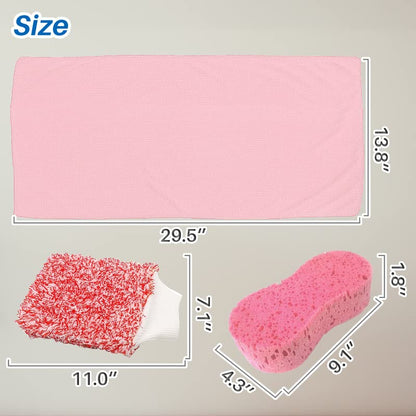 3 Pcs Pink Wash Sponge Microfiber Polishing Towel Exterior Car Cleaning Tools Wash Mitt Lint Free Accessories Set for Car Detailing - color: Pink