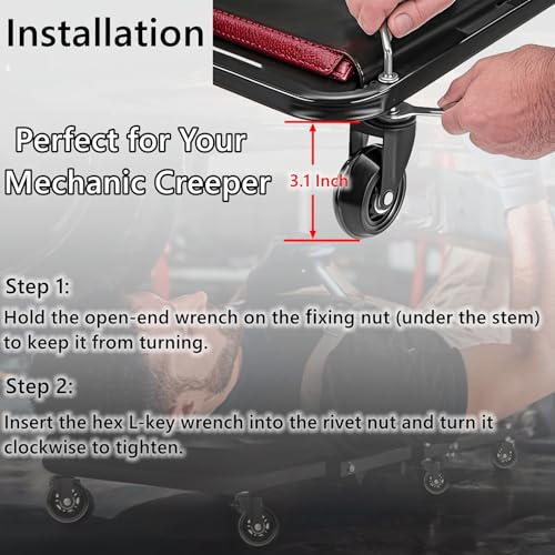 Creeper Caster Wheels Set of 4, Roller Blade Rubber Heavy-Duty 2.5 Inch Castor Replacement, 360 Degree No Noise Wheel for Mechanic Stool, Rolling Creeper Garage Seat - style: 4 Pcs No Brakes