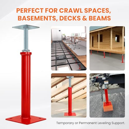 4 Pack House Floor Jacks for Leveling, 11.8-16 in Adjustable Screw Support Posts, Up to 11,023 lb Each, for Crawl Space, Floor Joists and Basement Beams - size: 11.8''-16''(No Turning Bar)