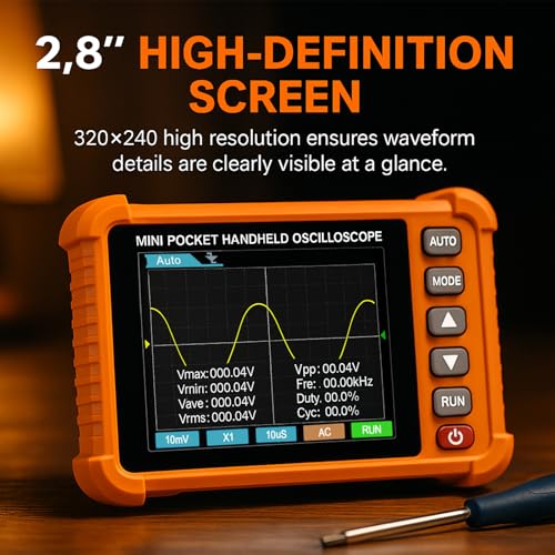 Handheld Oscilloscope with Multimeter Kit, Digital Lab Automotive Oscilloscopes with 500kHz Bandwidth, 6000 Counts Clamp Meter & Bluetooth, AC/DC Volt Tester for NCV Current Resistance Capacitance