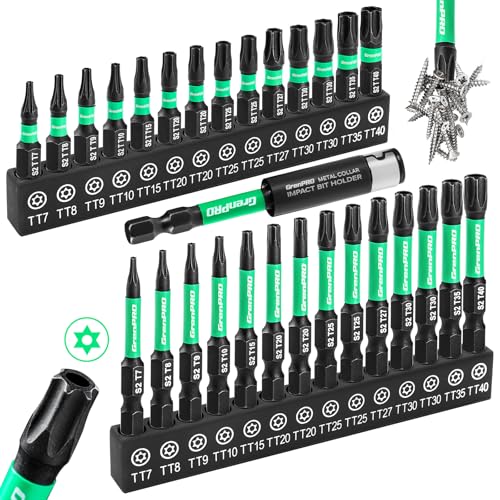 GRENPRO Torx Bit Set 29pcs Impact Driver Bit Set, S2 Steel Torx Screwdriver Sets, Tamper Proof Star Bits Sets, Star Screwdriver 1"&2" Long (TT7-TT40) Torque Security Bits with Magnetic Bit Holder - size: T7-T40(1"&2"*29pcs)