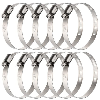 OURU 10PCS Hose Clamps Stainless Steel Adjustable 1-9/16"-2-1/2"(40-63mm) Worm Gear Hose Clamp, Heavy Duty Metal Small Hose Clamps for Automotive, Pipe, Radiator Plumbing, Fuel Line - size: 1-9/16"-2-1/2"(40-63mm)