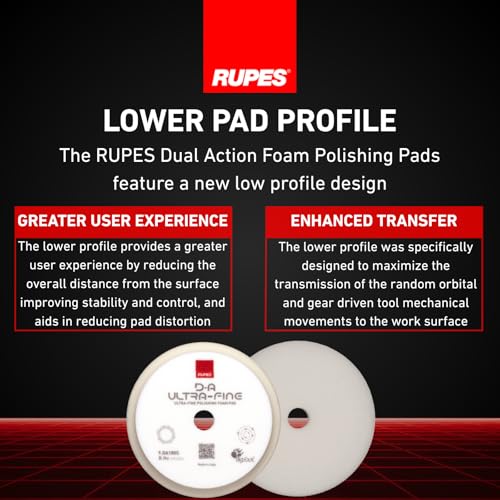 RUPES 9.DA180S Pack of 24 White D-A Ultra-Fine Polishing Foam Pads 180mm | Ideal for Paint Correction & Gloss Enhancement | Extremely Fine Defect Removal | Compatible with 6" Backing Plate - size: Ultrafine 180mm, style: Pack of 24