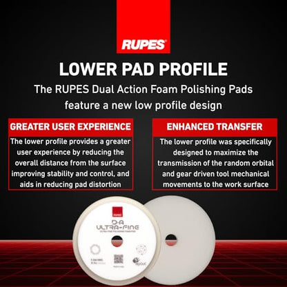 RUPES 9.DA180S Pack of 24 White D-A Ultra-Fine Polishing Foam Pads 180mm | Ideal for Paint Correction & Gloss Enhancement | Extremely Fine Defect Removal | Compatible with 6" Backing Plate - size: Ultrafine 180mm, style: Pack of 24