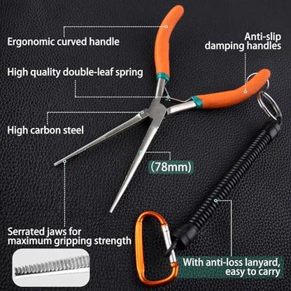 SPEEDWOX 7-Inch Long Reach Needle Nose Pliers with Teeth, Curved Handle | Extra Long Nose, Precision Wire Looping, Needle Remover, For Hard to Reach Narrow Spaces, Jewelry Making Tools - style: Curved Handle