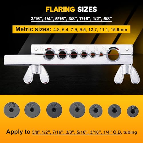 11-Piece Flaring Tool Kit for 45° Single & Double Flares | Brake Line Flare Tool with 7 Adapters, Tube Cutter Deburring Tool for Hydraulic System, Copper Tubing Flare Kit