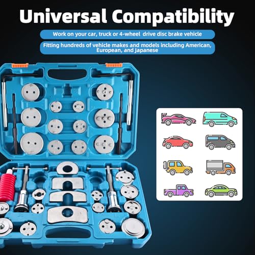 8MILELAKE 35pcs Disc Brake Caliper Tool Kit, Heavy Duty Disc Brake Piston Caliper Compressor Rewind Tool for Brake Pad Replacement, Fits Most American, European, Japanese Autos (Blue) - color: Blue