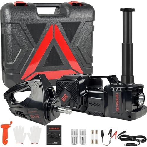 Electric Car Jack Kit 5 Ton 12V Hydraulic Floor Jack with Impact Wrench and Inflatable Pump for SUV Car Emergency Repair Tire Change Kit with LED Light - color: Black With Wrench