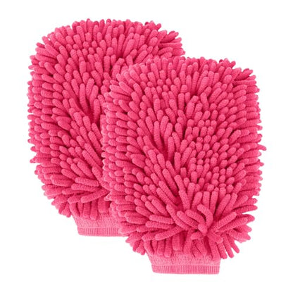 wuyaoyao 2PCS Car Wash Mitt, 10.14"×7.12" Chenille Microfiber Car Wash Mitts, Scratch-Free & Lint-Free, Absorbent Double Sided Clean Glove for Cars Cleaning, Auto Cleaning Supplies (Pink) - color: Pink