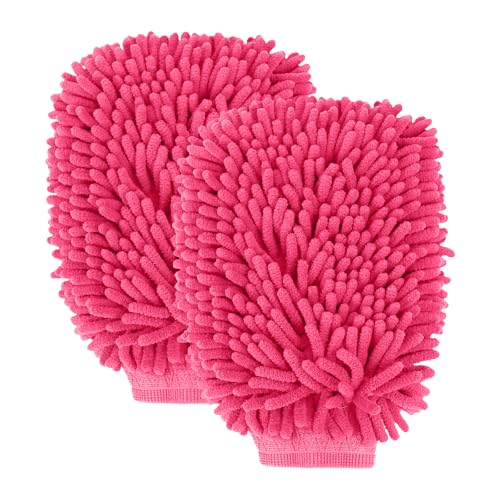wuyaoyao 2PCS Car Wash Mitt, 10.14"×7.12" Chenille Microfiber Car Wash Mitts, Scratch-Free & Lint-Free, Absorbent Double Sided Clean Glove for Cars Cleaning, Auto Cleaning Supplies (Pink) - color: Pink