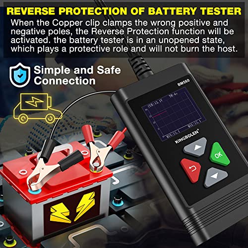 KINGBOLEN BM560 6V 12V Car Battery Tester, 100-2000CCA Voltage Tester, Precision Digital Auto Battery Analyzer, Loading/Charging/Starting System Tester for Cars SUV ATV Boats Motorcycles Vehicle