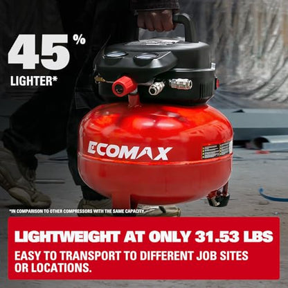 ECOMAX 6 Gal Pancake Air Compressor 175PSI, 3 CFM @ 90 PSI w/25 FT Air Hose | Oil-Free Pump, Dual Quick Couplers, 1.5HP Compressor for Air Tools, Car Tires, Garage & Shop - style: Air Hose