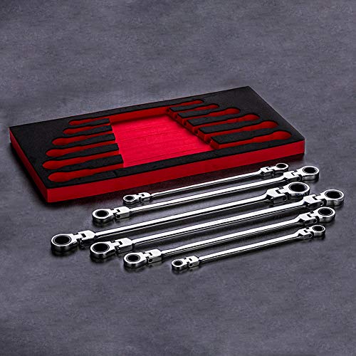 BULLTOOLS 6-Piece Flex-Head Extra Long Ratcheting Wrenches Double Box End Chrome Vanadium Steel 72-Tooth Wrench Set with Metric 8mm - 19mm - size: 8mm-19mm SET