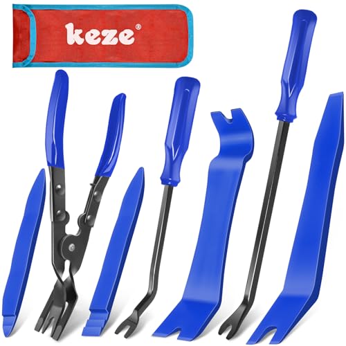 Keze 7 Pcs Auto Plastic Trim Removal Pry Tool & Clip Plier Remover Kit for Removal Car Body Upholstery Door Panel Dashboard Automotive Push Rivets Fasteners-Blue - color: Blue-Auto Trim Removal Pry Tool