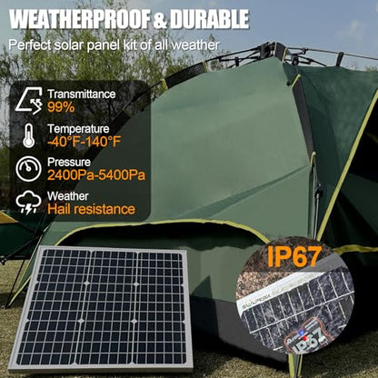 SOLPERK Solar Panel Kit 50W 12V, Waterproof Solar Battery Trickle Charger Maintainer + Smart MPPT Controller + Adjustable Mount Bracket for Boat Car RV Motorcycle(Without Mounting Bracket) - size: 50W MPPT Kit