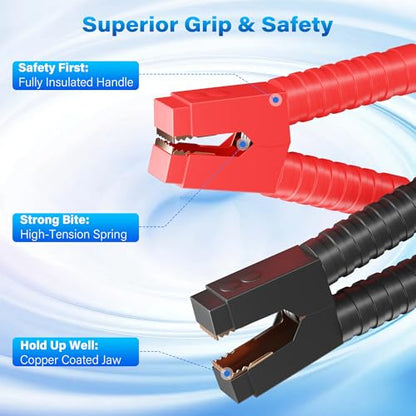 HiFind 8 Gauge Jumper Cables 8 FT for Car Battery, 8 AWG Heavy Duty Long Automotive Booster Wire, 600 Amp Emergency Starting Cable for Cars SUV Truck Vans RV With Alligator Clamps, Carrying Strap - size: 8FT, style: 8 Gauge
