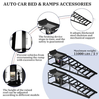 2PCS 5T 11000lbs Hydraulic Car Ramps, Heavy Duty Hydraulic Vehicle Ramps Lift Ramp, Portable Car Ramps for Oil Changes, Car Lifts for Home Garage, Vehicle Auto Garage Repair - color: Black