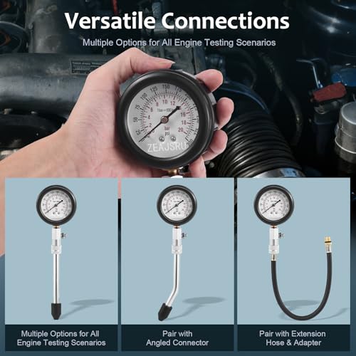 Fuel Pressure Detector kit 0-140 PSI, Universal Fuel Injection Pump Pressure Gauge kit with Quick Release Valve. (11PCred)