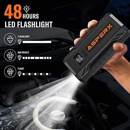 ASPERX Car Jump Starter, 2000A Peak Battery Jump Starter for Up to 7.0L Gas or 5.5L Diesel Engine, 12V Portable Battery Starter Power Pack with 1.4 INCH LCD Display - color: black