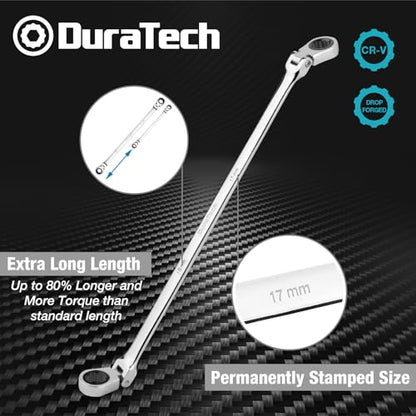 DURATECH 17 * 19 mm Extra Long Flex-Head Ratcheting Wrench, Metric, CR-V Steel - size: 17*19mm