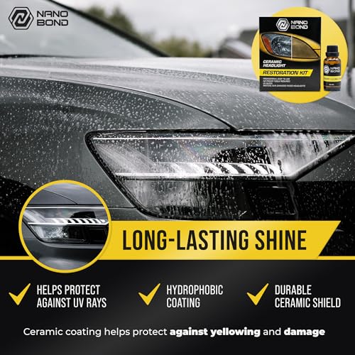 Nano Bond Ceramic Headlight Restoration Kit - No Power Tools Needed, Self-Leveling Headlight Clear Coat, 3 Easy Steps, Removes Oxidation from Foggy Plastic Lenses, 30ml Bottle