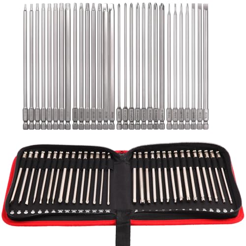 4 Inch 30 Pcs Assortment Screwdriver Bit Set Portable Long Torx Bit Set S2 Alloy Steel Magnetic Allen Wrench Drill Bit Set Impact 1/4 Hex Shank Bit Set for DIY Home Use - size: 4 Inch
